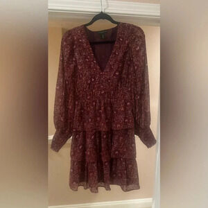 HOUSE‎ OF HARLOW 1960 Tiered Ruffle Purple Multicolor Lined Short Dress. Size 6.